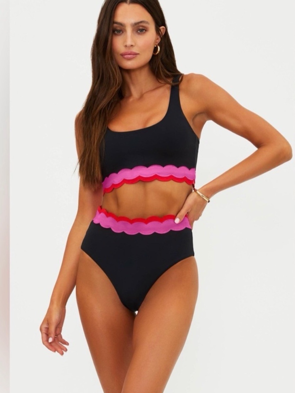 Beach Riot Marin Swimsuit Bikini Top Electric Wave Pink Black Medium